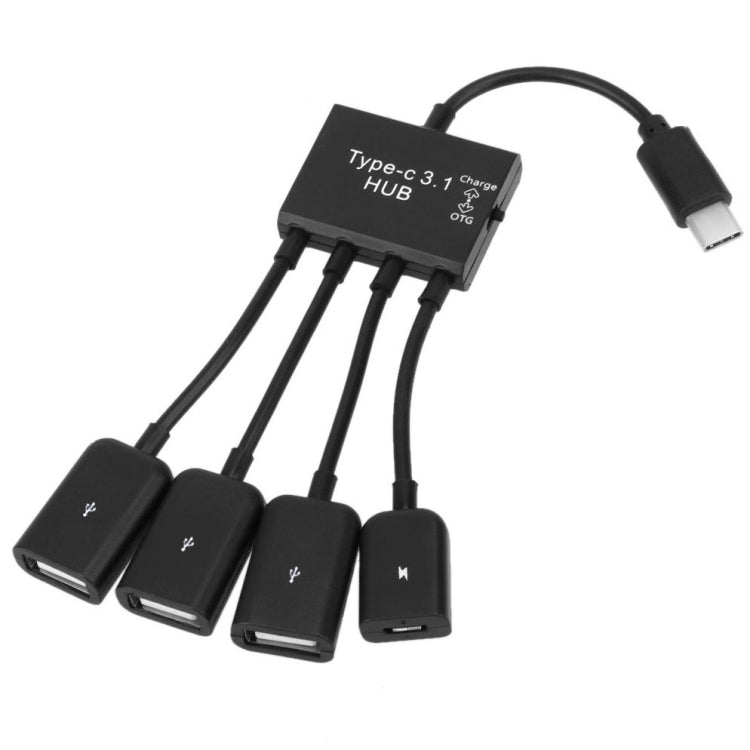 Portable USB-C / Type-C Male to 3 USB Ports Female + Micro USB Female Power Charging OTG HUB Cable Connector Splitter, 3 Ports USB + Micro USB - HoMEdemic™ 