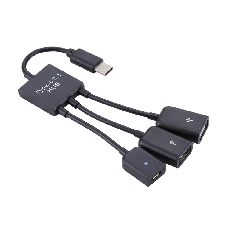 Portable USB-C / Type-C Male to Dual USB Ports Female + Micro USB Female Mini Cable Hub Splitter Adapter, 2 Ports USB + Micro USB - HoMEdemic™ 