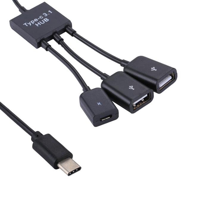 Portable USB-C / Type-C Male to Dual USB Ports Female + Micro USB Female Mini Cable Hub Splitter Adapter, 2 Ports USB + Micro USB - HoMEdemic™ 