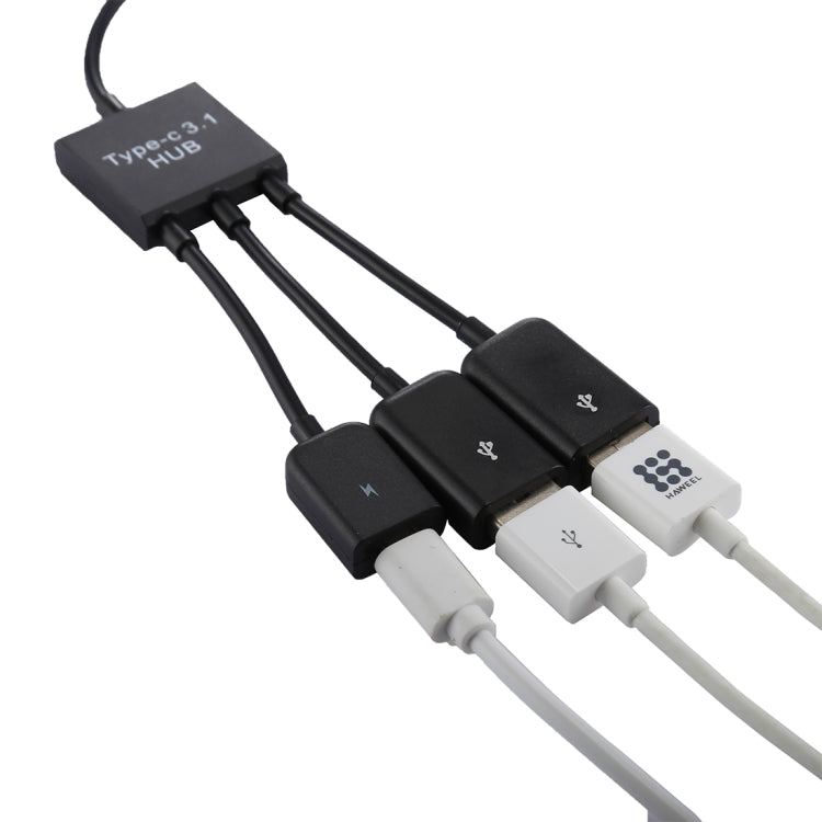 Portable USB-C / Type-C Male to Dual USB Ports Female + Micro USB Female Mini Cable Hub Splitter Adapter, 2 Ports USB + Micro USB - HoMEdemic™ 