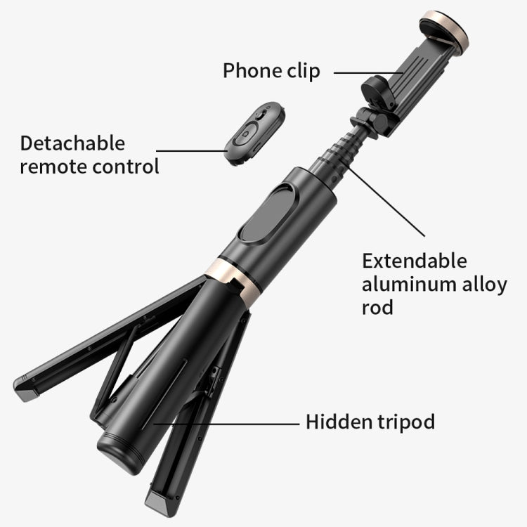 Q12 Hidden Design Reinforced Bluetooth Remote Control Tripod Selfie Stick, Q12 (Black) - HoMEdemic™ 