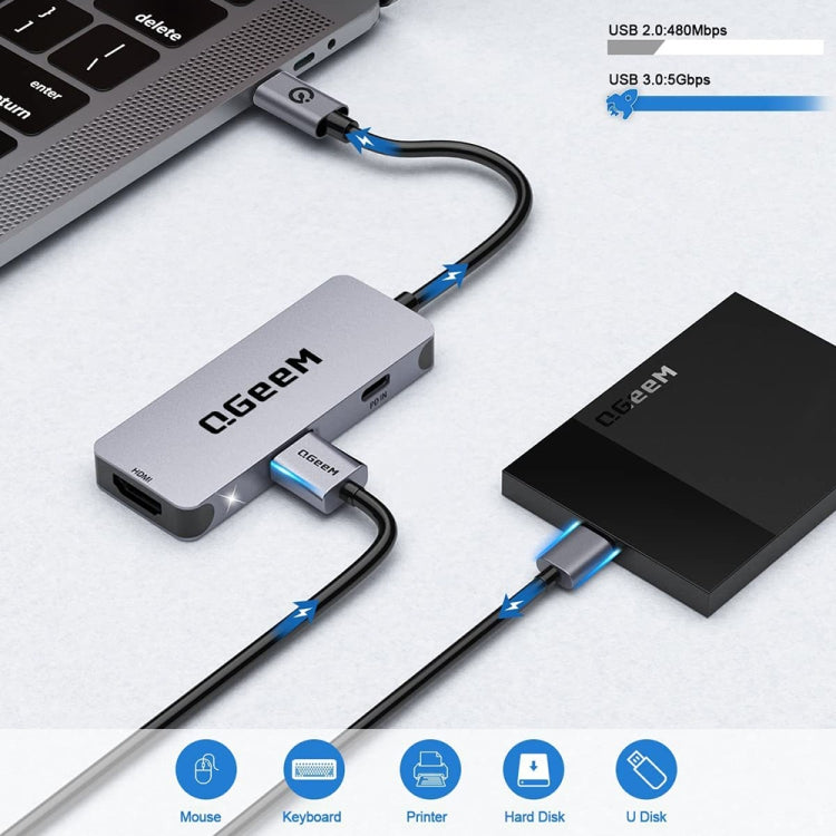 QGeeM UH03-1 USB3.0 Multifunctional Docking Station Type-C PD100W HUB(3 in 1) - HoMEdemic™ 