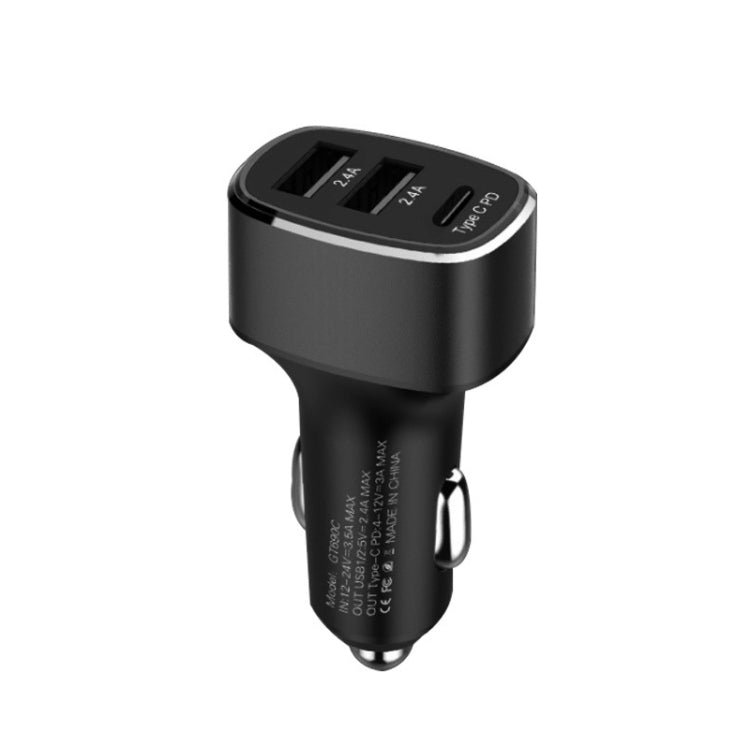 QIAKEY GT690C Dual USB + USB-C / Type-C Aluminum Alloy Three-Hole Car Charger(Black) - HoMEdemic™ 
