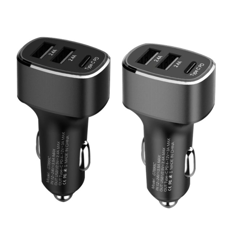 QIAKEY GT690C Dual USB + USB-C / Type-C Aluminum Alloy Three-Hole Car Charger(Black) - HoMEdemic™ 