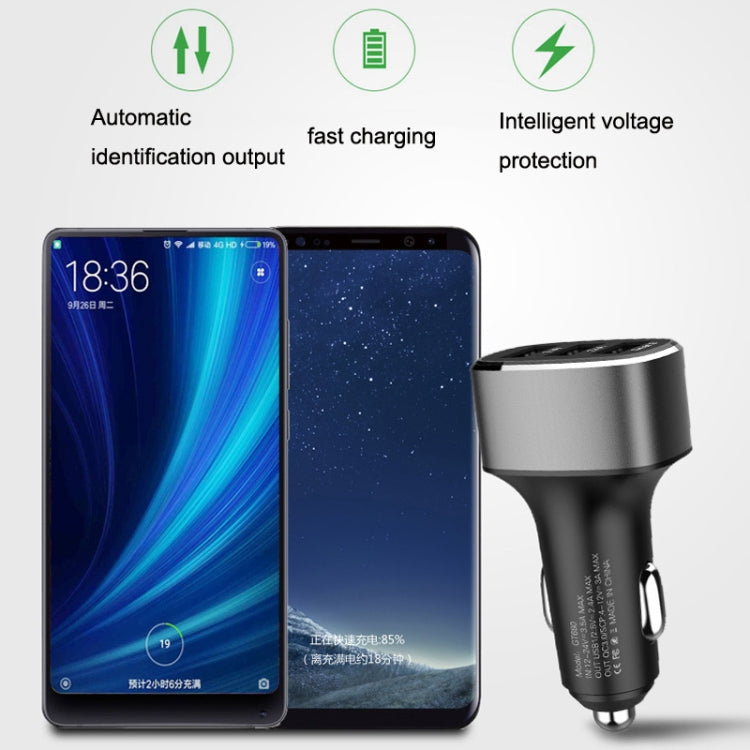 QIAKEY GT690C Dual USB + USB-C / Type-C Aluminum Alloy Three-Hole Car Charger(Gray) - HoMEdemic™ 