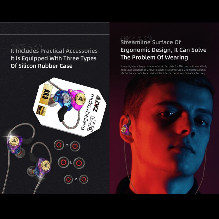 QKZ AK3 FiLe In-ear Subwoofer Wire-controlled Earphone with Mic(Colorful) - HoMEdemic™ 
