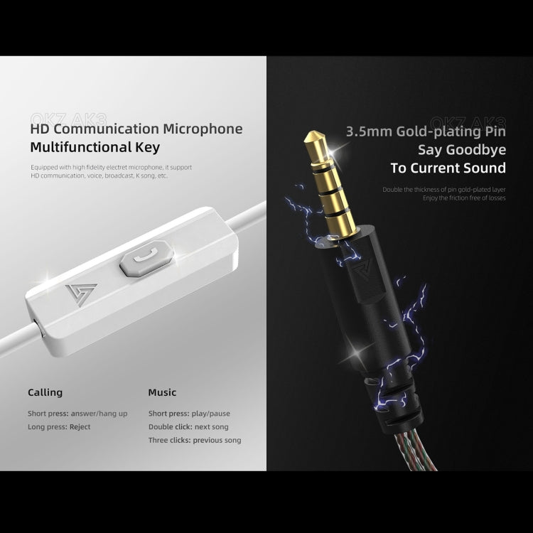 QKZ AK3 FiLe In-ear Subwoofer Wire-controlled Earphone with Mic(Cyan) - HoMEdemic™ 
