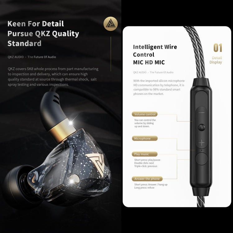 QKZ SK8 3.5mm Sports In-ear Dynamic HIFI Monitor Earphone with Mic(White) - HoMEdemic™ 