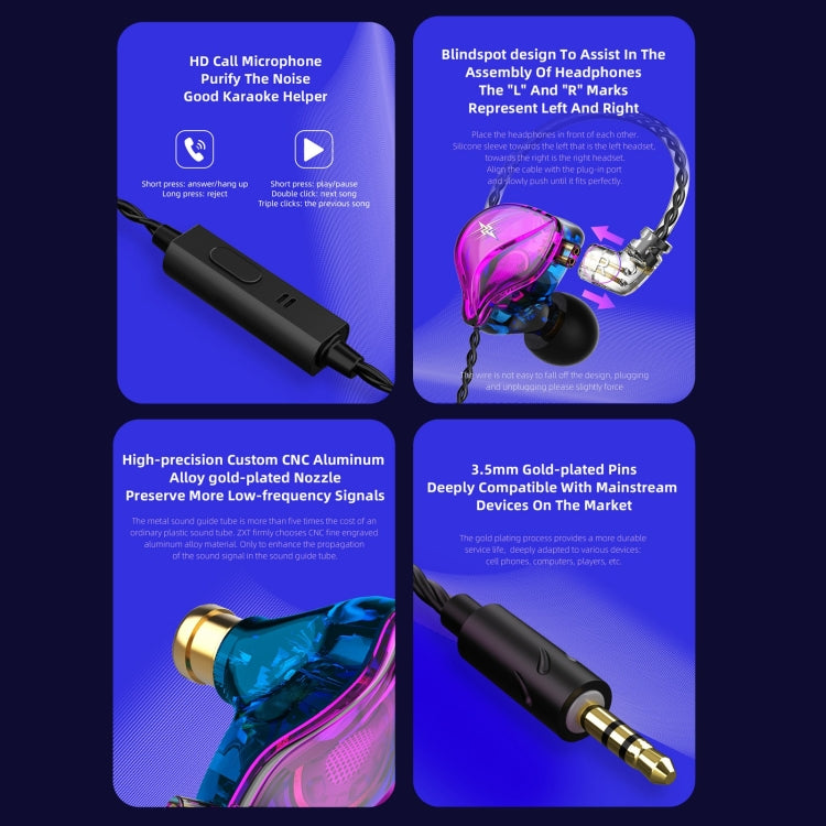 QKZ ZXT Sports In-ear Wired Control Plug HIFI Stereo Stage Monitor Earphone, Style:with Mic(Transparent Grey) - HoMEdemic™ 
