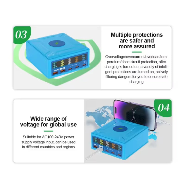 RELIFE RL-304R 5-Port 260W GaN Smart USB Fast Charger With 15W Wireless Chargind LCD Display(EU Plug) - HoMEdemic™ 
