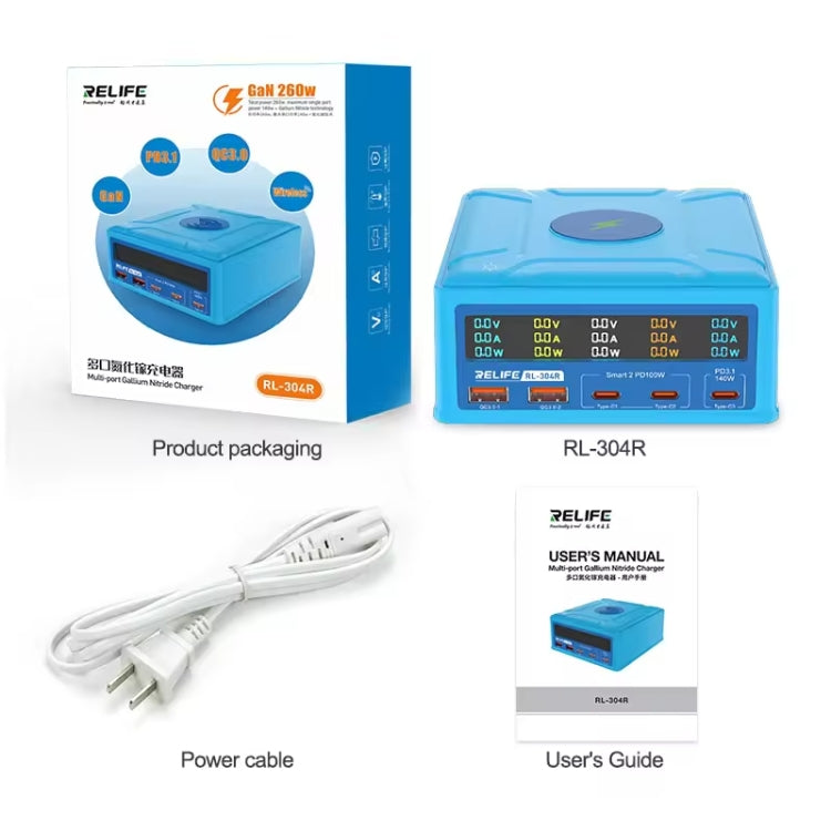 RELIFE RL-304R 5-Port 260W GaN Smart USB Fast Charger With 15W Wireless Chargind LCD Display(EU Plug) - HoMEdemic™ 