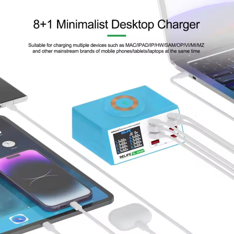 RELIFE RL-309AW  QC3.0 PD Fast Wireless Charger With LCD Display 8 Ports(US Plug) - HoMEdemic™ 