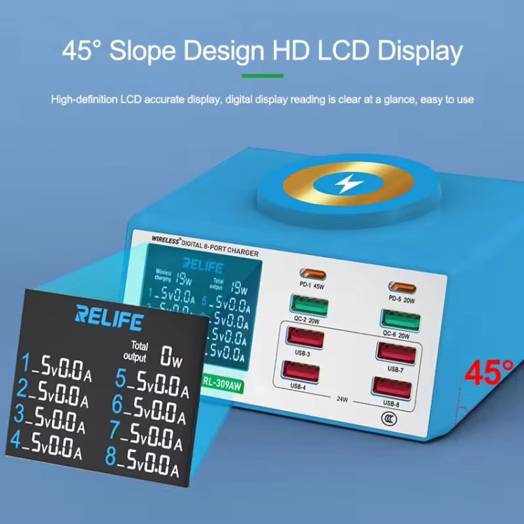 RELIFE RL-309AW  QC3.0 PD Fast Wireless Charger With LCD Display 8 Ports(US Plug) - HoMEdemic™ 