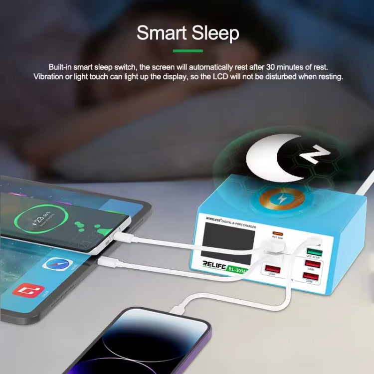 RELIFE RL-309AW  QC3.0 PD Fast Wireless Charger With LCD Display 8 Ports(US Plug) - HoMEdemic™ 