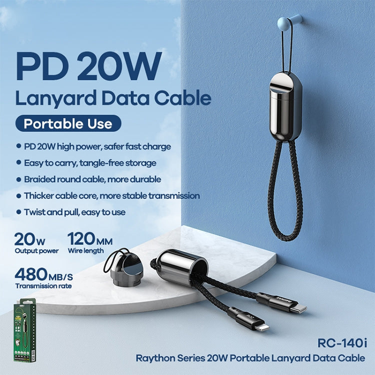 REMAX RC-140i Thor Series PD 20W USB-C / Type-C to 8 Pin Portable Lanyard Data Cable, Cable Length: 1.2m - HoMEdemic™ 