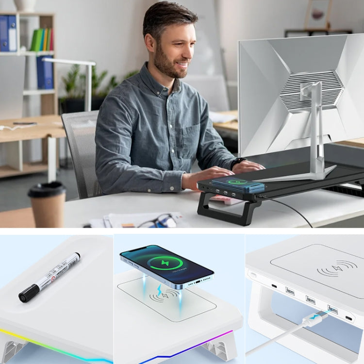 RGB Computer Monitor Stand Riser 3 USB 2.0 +1 Type-C Ports, Spec: Wireless Charging  Black - HoMEdemic™ 