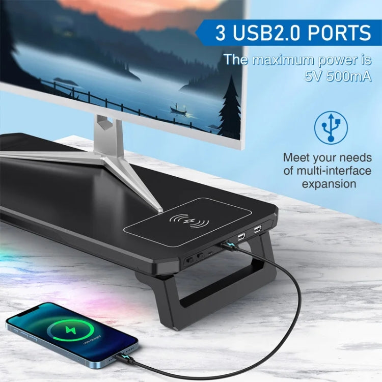 RGB Computer Monitor Stand Riser 3 USB 2.0 +1 Type-C Ports, Spec: Wireless Charging White - HoMEdemic™ 