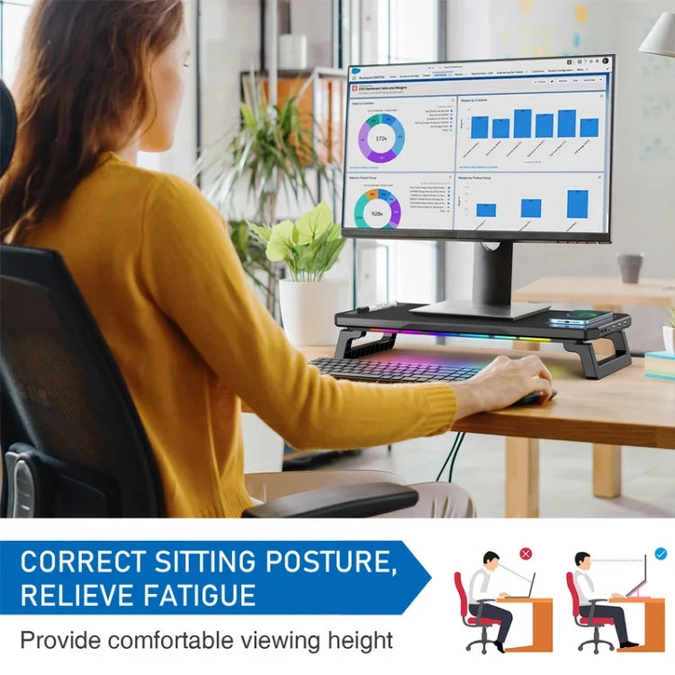 RGB Computer Monitor Stand Riser 3 USB 2.0 +1 Type-C Ports, Spec: Wireless Charging White - HoMEdemic™ 
