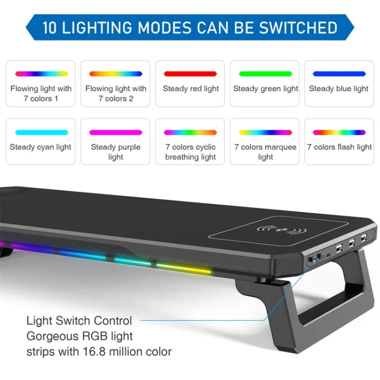 RGB Computer Monitor Stand Riser 3 USB 2.0 +1 Type-C Ports, Spec: Wireless Charging White - HoMEdemic™ 