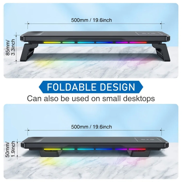 RGB Computer Monitor Stand Riser 3 USB 2.0 +1 Type-C Ports, Spec: Wireless Charging White - HoMEdemic™ 