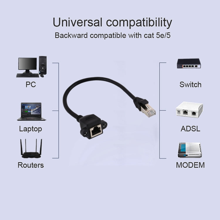 RJ45 Female to Male CATE5 Network Panel Mount Screw Lock Extension Cable , Length: 0.3m, 0.3m - HoMEdemic™ 