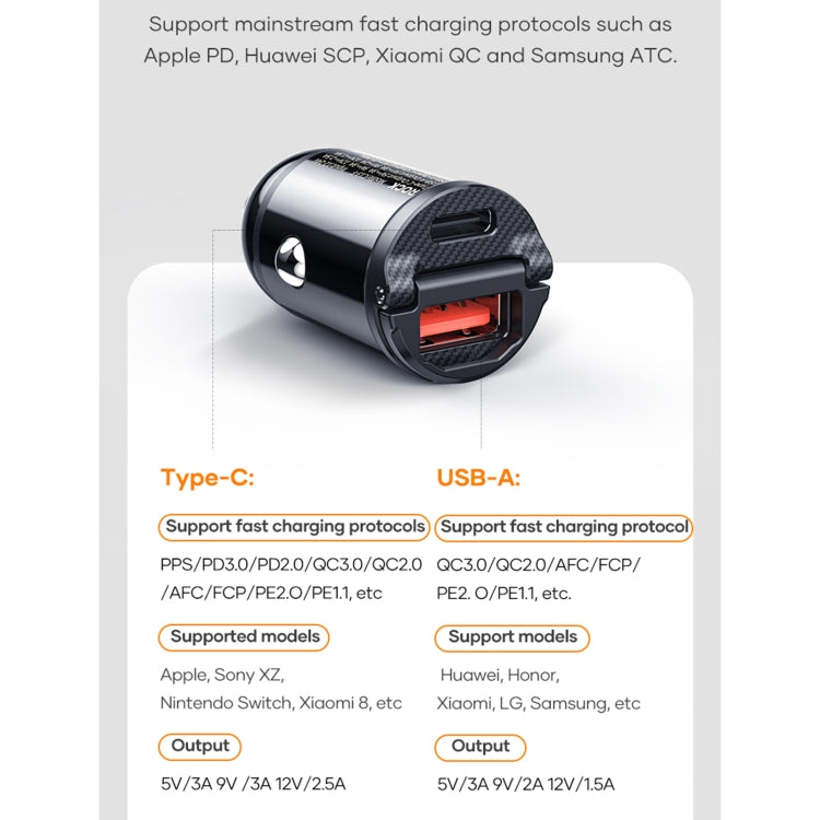 ROCK C13-F H18 Mini Portable Dual Port USB + USB-C / Type-C Car Fast Charger - HoMEdemic™ 