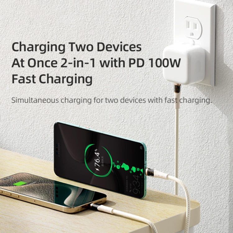 ROCK G20 2 in 1 5A USB-C/Type-C to USB-C/Type-C+8 Pin Transparent Fast Charging Data Cable, Length: 1.5m(Beige) - HoMEdemic™ 