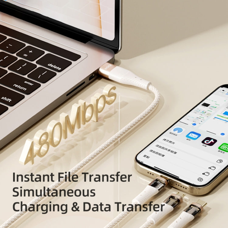 ROCK G20 Two to Three 5A USB+Type-C to 8 Pin+Type-C+Micro USB Fast Charging Data Cable, Length: 1.5m(Beige) - HoMEdemic™ 