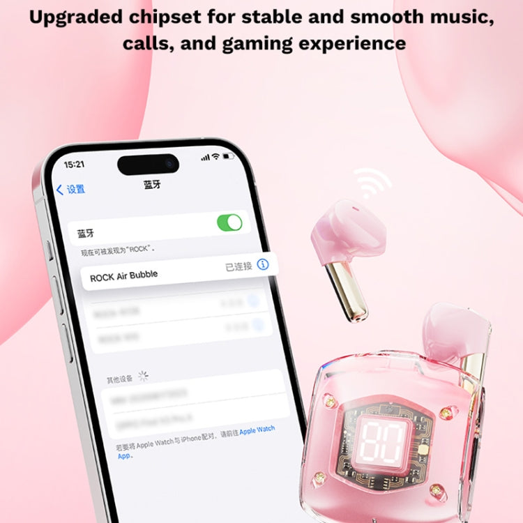 ROCK RAU0766 Bubble Transparent TWS Wireless Bluetooth Earphone with Lanyard(Pink) - HoMEdemic™ 