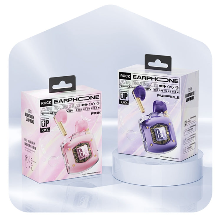 ROCK RAU0766 Bubble Transparent TWS Wireless Bluetooth Earphone with Lanyard(Purple) - HoMEdemic™ 
