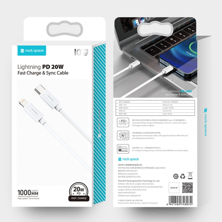 ROCK Space Z19 PD  20W 3A USB-C / Type-C to 8 Pin Fast Charging TPE Data Cable, Cable Length: 1m - HoMEdemic™ 