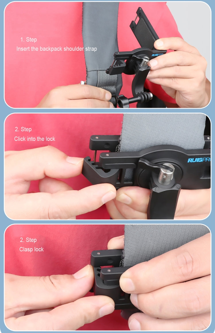 RUIGPRO 360 Degree Rotating Quick Release Strap Mount Shoulder Backpack Mount for GoPro, Insta360, DJI and Other Action Cameras(Black) - HoMEdemic™ 