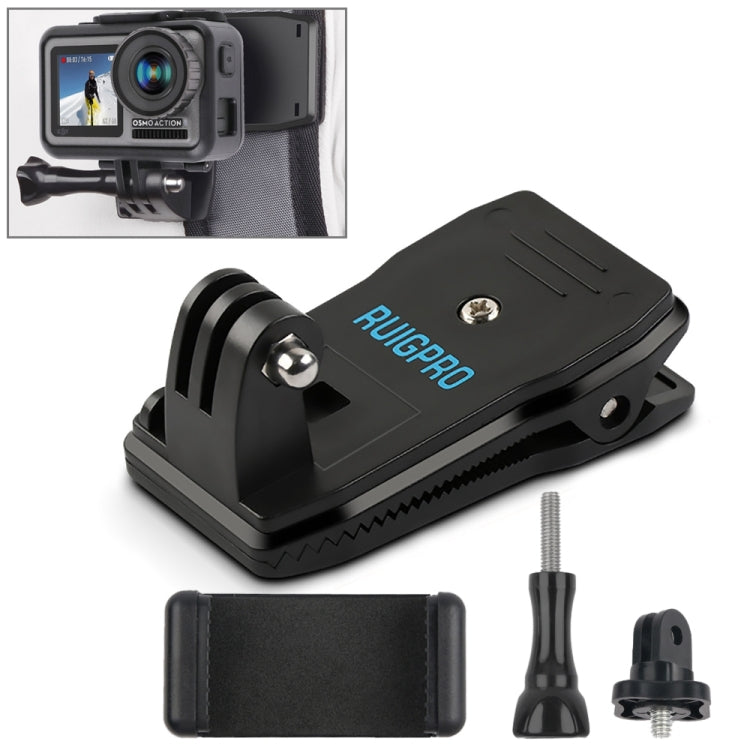 RUIGPRO 360 Degree Rotation Backpack Rec-Mounts Clip Clamp Mount + Phone Clamp for GoPro, Insta360, DJI and Other Action Cameras(Black) - HoMEdemic™ 