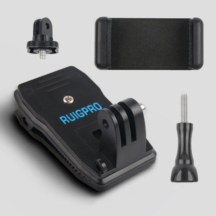 RUIGPRO 360 Degree Rotation Backpack Rec-Mounts Clip Clamp Mount + Phone Clamp for GoPro, Insta360, DJI and Other Action Cameras(Black) - HoMEdemic™ 