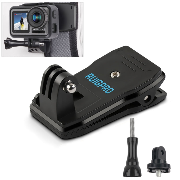 RUIGPRO 360 Degree Rotation Backpack Rec-Mounts Clip Clamp Mount with Screw for GoPro, Insta360, DJI and Other Action Cameras(Black) - HoMEdemic™ 