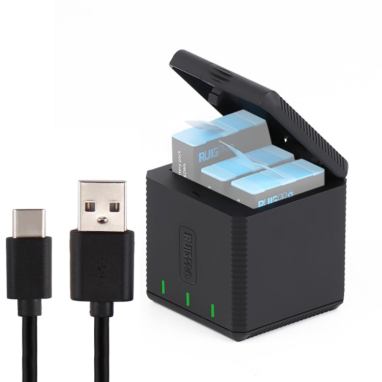 RUIGPRO USB Triple Batteries Housing Charger Box with Cable & Indicator Light for GoPro HERO9 Black / HERO10 Black(Black) - HoMEdemic™ 
