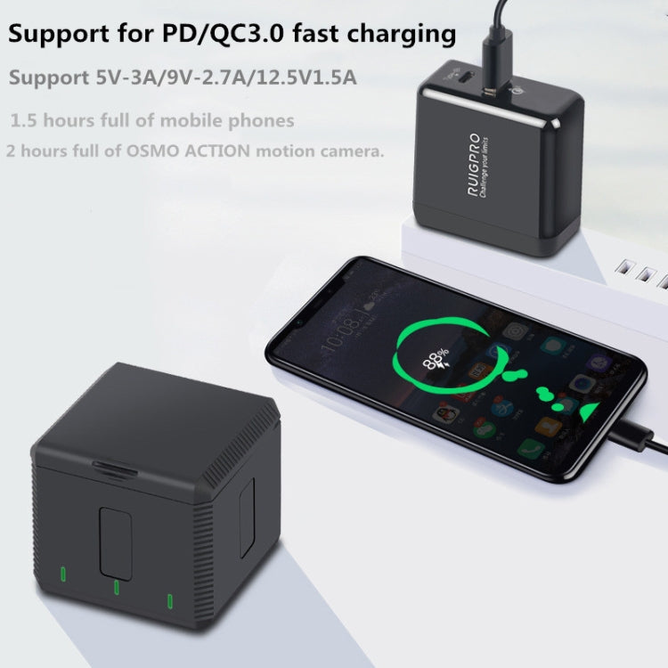 RUIGPRO USB Triple Batteries Housing Charger Box with LED Indicator Light for DJI OSMO Action 1 - HoMEdemic™ 