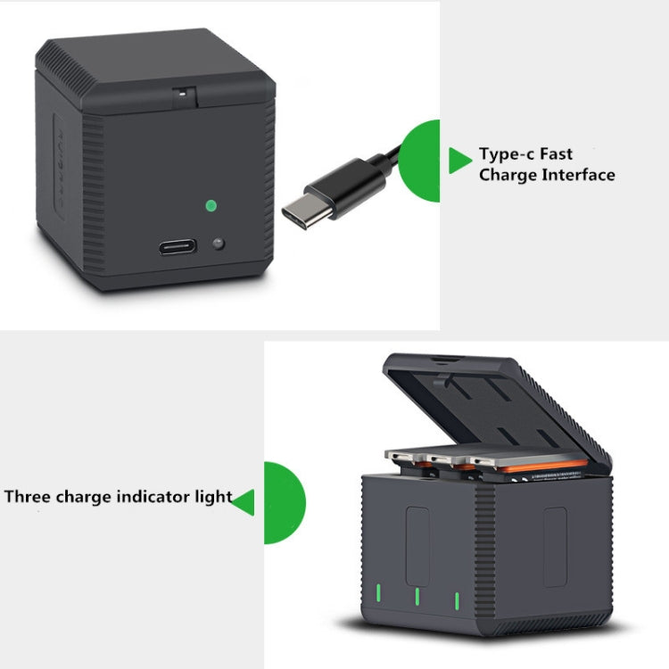 RUIGPRO USB Triple Batteries Housing Charger Box with LED Indicator Light for DJI OSMO Action 1 - HoMEdemic™ 