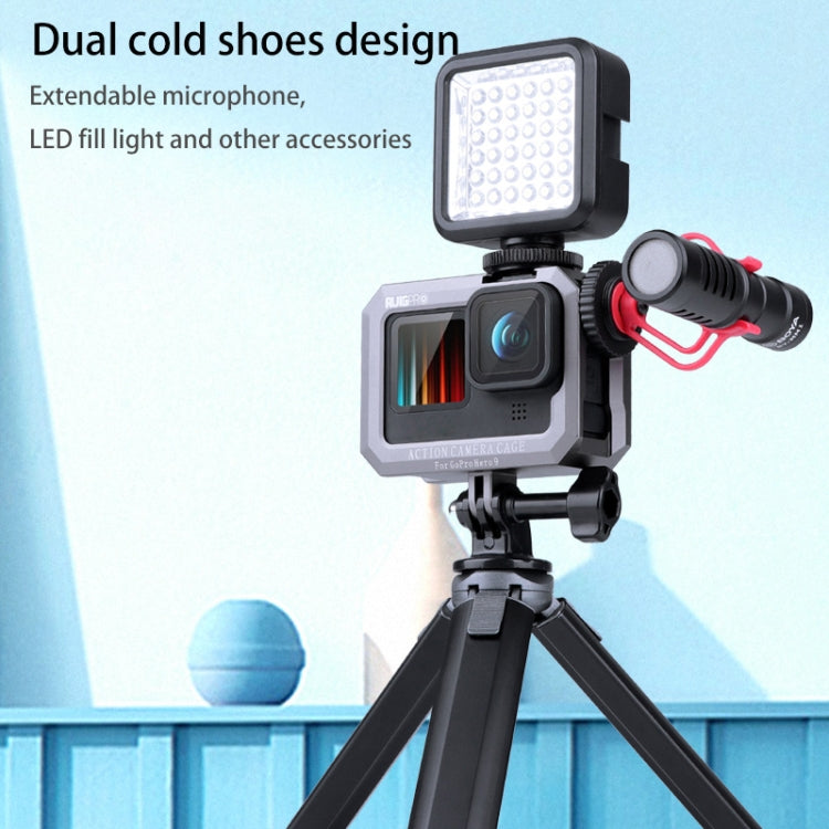 RUIGPRO for GoPro HERO10 Black / HERO9 Black Metal Border Frame Mount Protective Cage with Dual Cold Shoes Base (Silver Grey) - HoMEdemic™ 