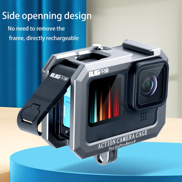 RUIGPRO for GoPro HERO10 Black / HERO9 Black Metal Border Frame Mount Protective Cage with Dual Cold Shoes Base (Silver Grey) - HoMEdemic™ 