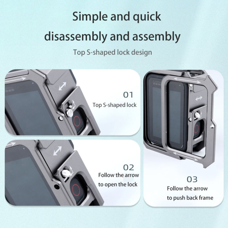 RUIGPRO for GoPro HERO10 Black / HERO9 Black Metal Border Frame Mount Protective Cage with Dual Cold Shoes Base (Silver Grey) - HoMEdemic™ 