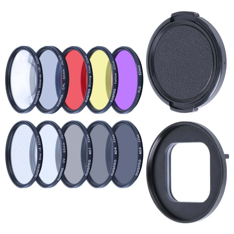 RUIGPRO for GoPro HERO10 Black / HERO9 Black Professional 52mm 52mm 10 in 1 UV+ND2+ND4+ND8+Star 8+ +CPL+Yellow/Red/Purple+10X Close-up Lens Filter with Filter Adapter Ring & Lens Cap - HoMEdemic™ 