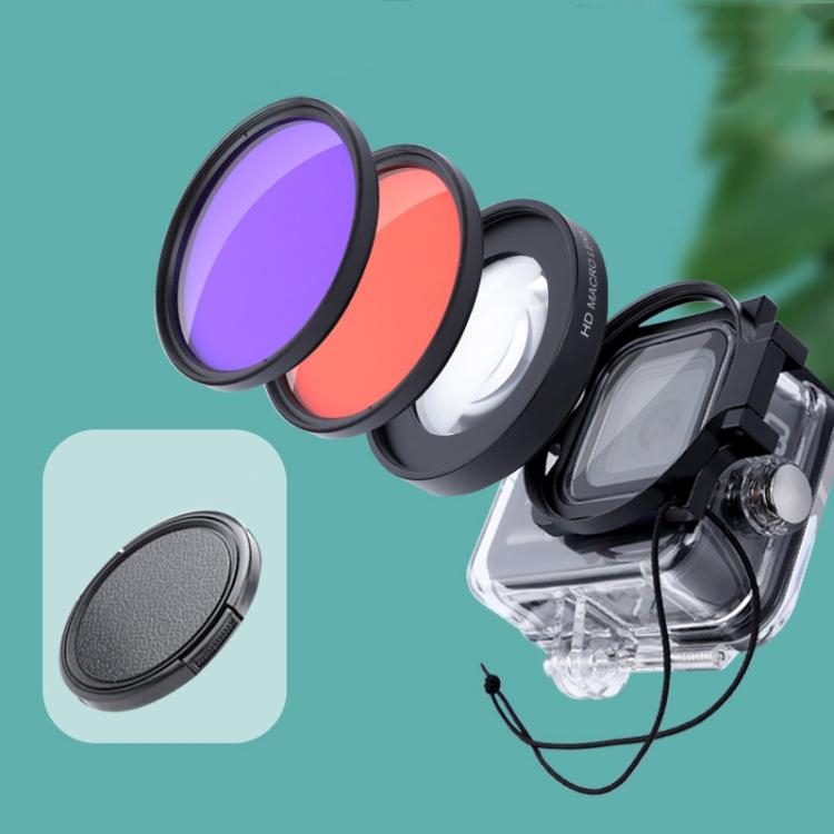 RUIGPRO for GoPro HERO8 58mm 16X Macro Lens + Red/Purple Diving Lens  Filter + Dive Housing Waterproof Case Kits with Filter Adapter Ring & Lens Cap - HoMEdemic™ 