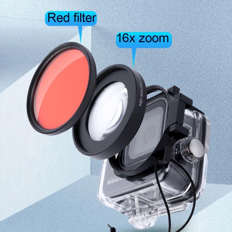 RUIGPRO for GoPro HERO8 58mm 16X Macro Lens + Red/Purple Diving Lens  Filter + Dive Housing Waterproof Case Kits with Filter Adapter Ring & Lens Cap - HoMEdemic™ 