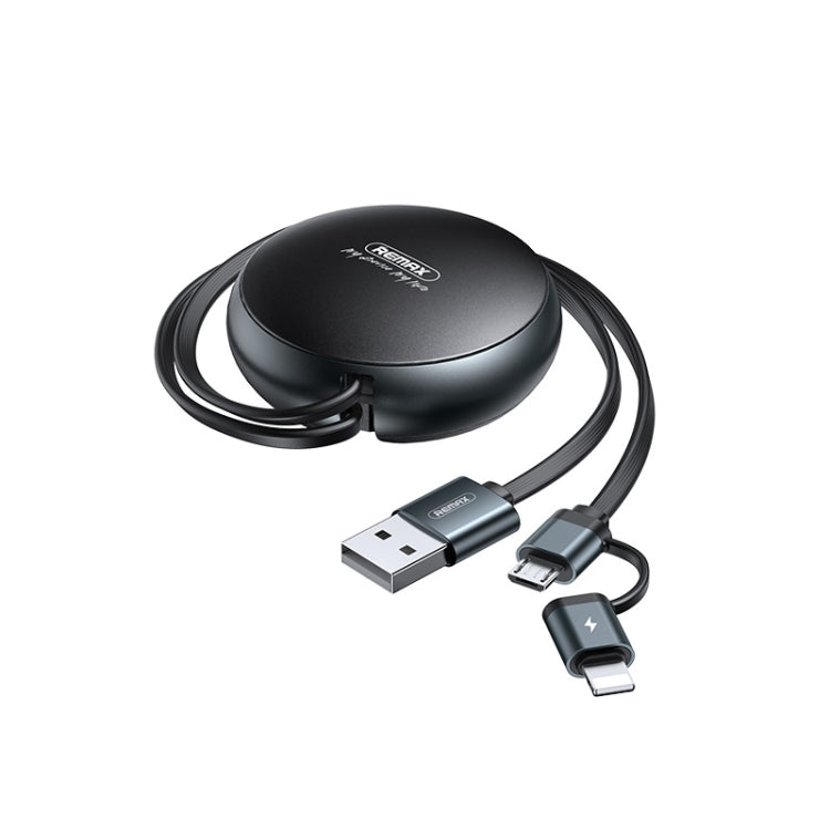 Remax RC-182i 2A 2 In 1 8 Pin + Micro USB Creation Series Telescopic Charging Data Cable, Length: 90cm(Black) - HoMEdemic™ 