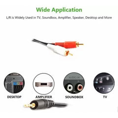 Normal Quality Jack 3.5mm Stereo to RCA Male Audio Cable, Length: 1.5m, Length: 1.5m - HoMEdemic™ 