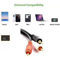 Normal Quality Jack 3.5mm Stereo to RCA Male Audio Cable, Length: 1.5m, Length: 1.5m - HoMEdemic™ 