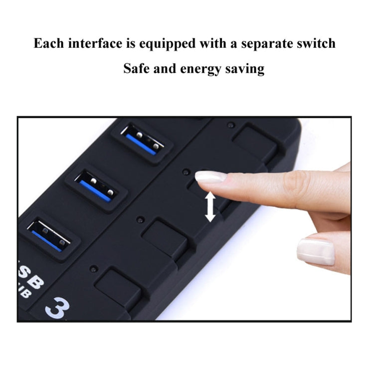 7 Ports USB 3.0 Hub with Individual Switches for each Data Transfer Ports, 7 Ports (Black) - HoMEdemic™ 