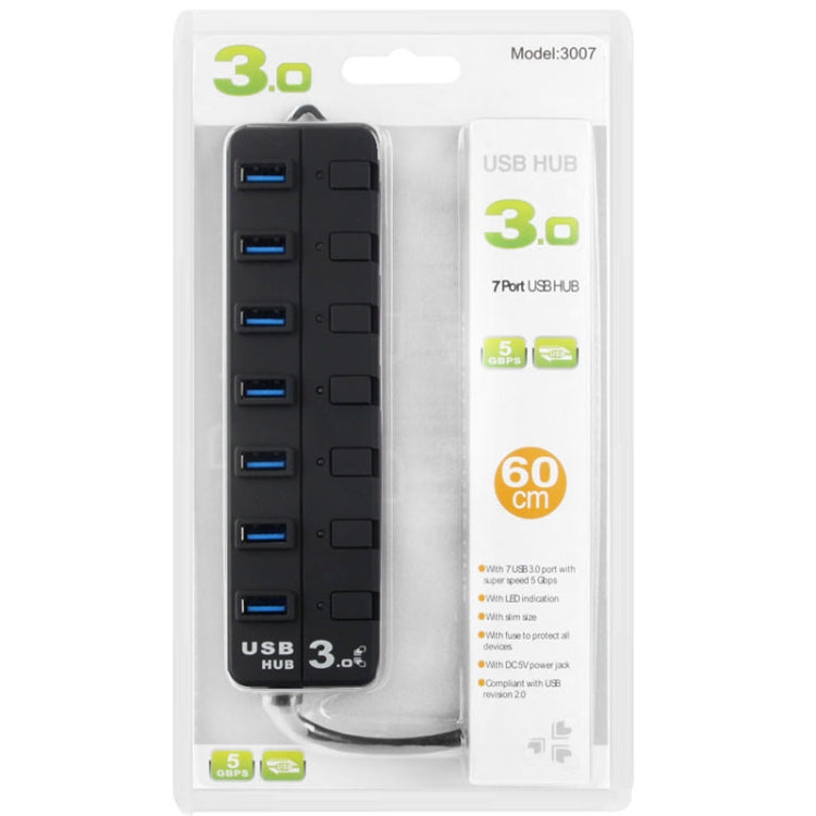 7 Ports USB 3.0 Hub with Individual Switches for each Data Transfer Ports, 7 Ports (Black) - HoMEdemic™ 