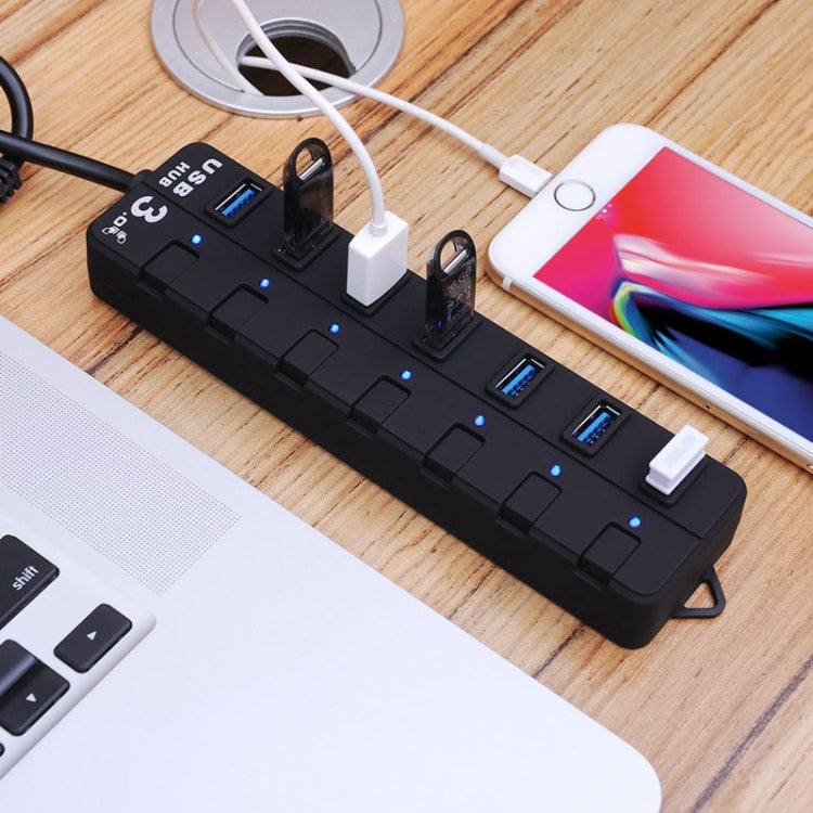 7 Ports USB 3.0 Hub with Individual Switches for each Data Transfer Ports, 7 Ports (Black) - HoMEdemic™ 